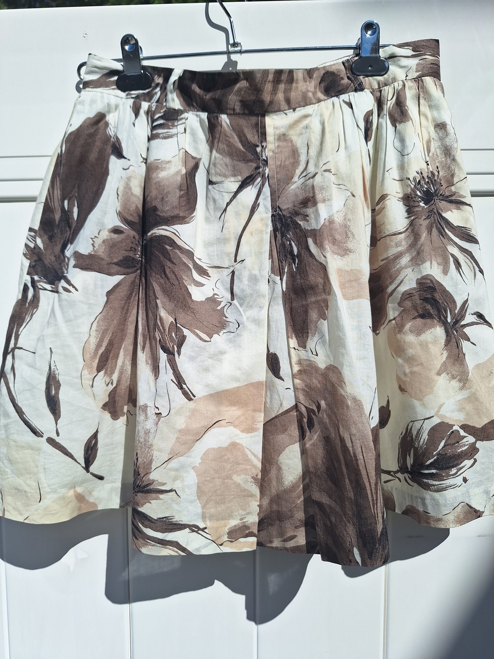 Floral A-Line Skirt in Cream and Brown